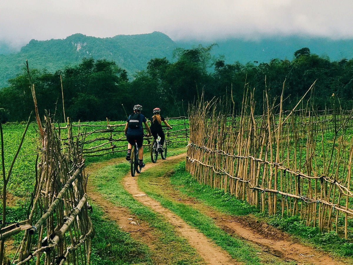 cycling in village in Quang Binh