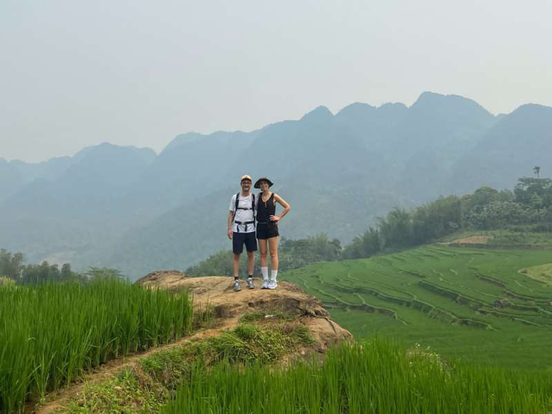 Trekking among vast rice terraces in Pu Luong Trekking among vast rice terraces in Pu Luong